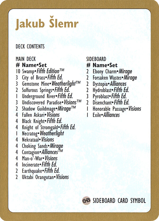 Jakub Šlemr Decklist